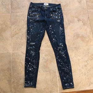Paige splatter paint jeans with zipper pockets